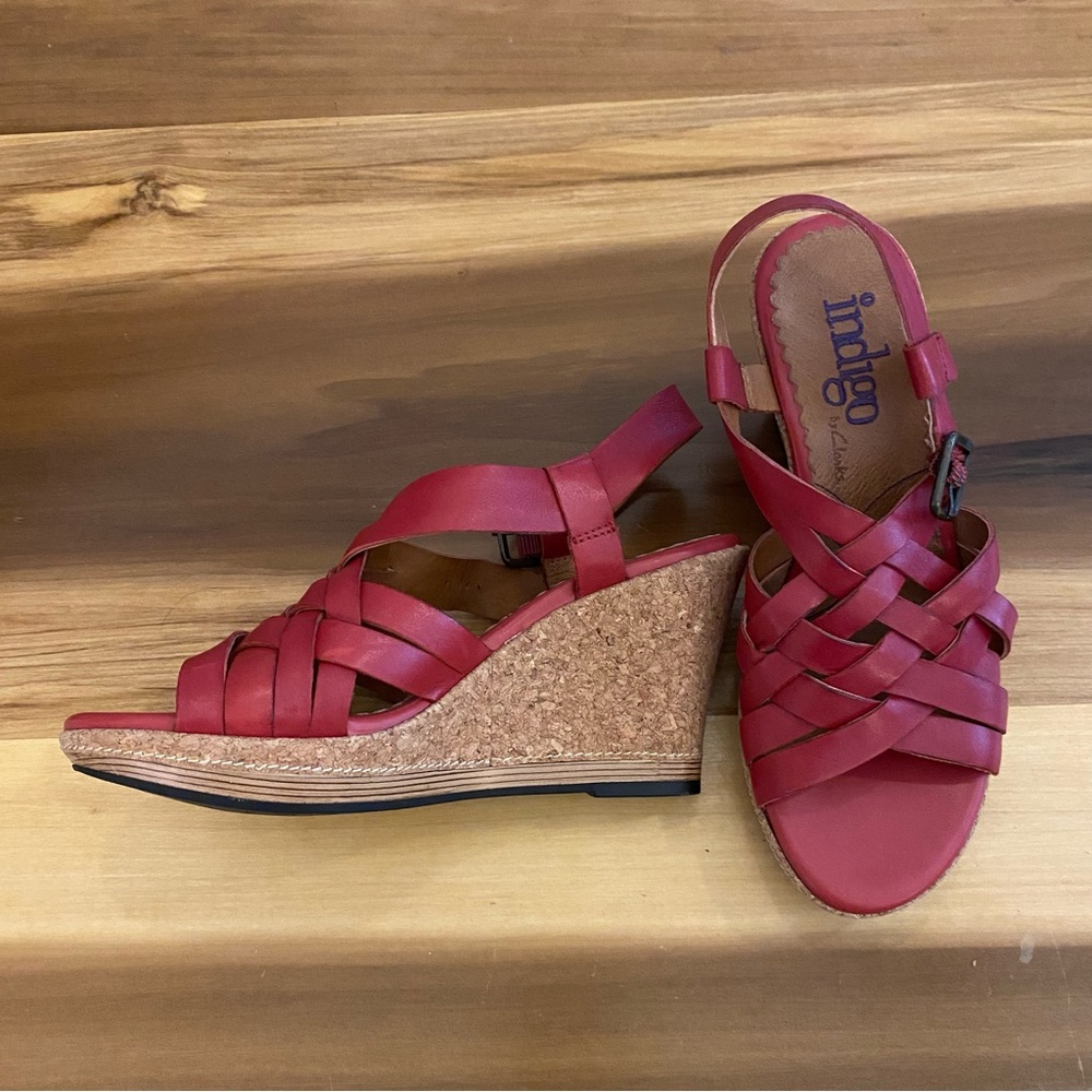 Clarks Red Woven Leather Slingback Sandals